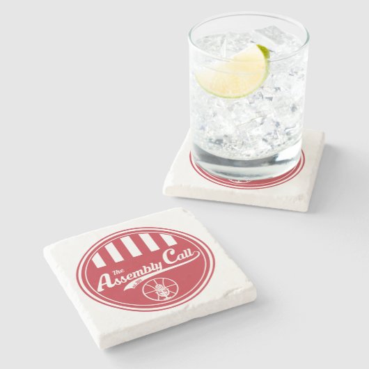 Het Onderzetter van kalksteen met de logo van de V (Zijkant)