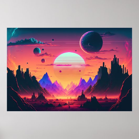 Het onderzoeken van het Landschap van de Synthwave Poster (Voorkant)