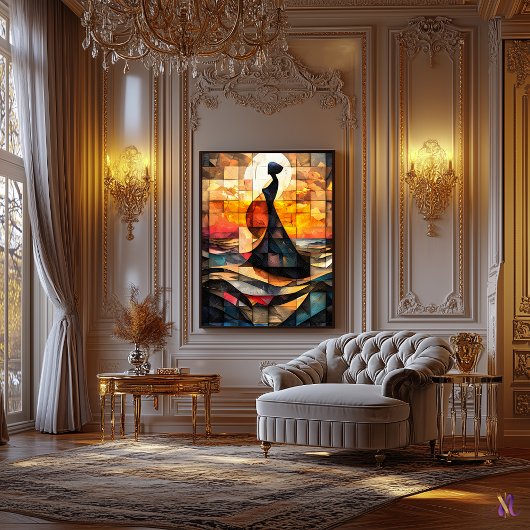 Het ontstaan van Venus Glas in lood Mozaïek Canvas Afdruk