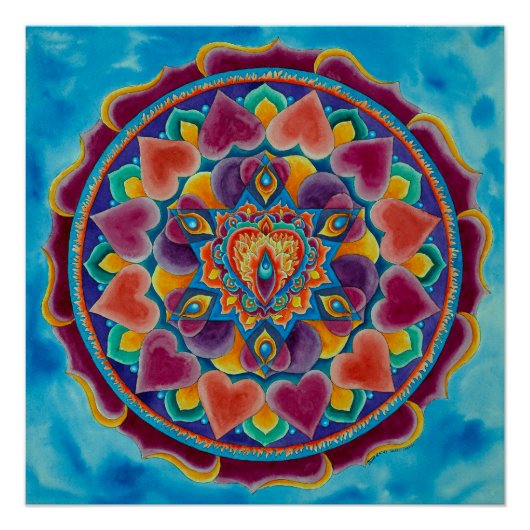 Het ontvlammen van Heart Mandala in waterkleur Perfect Poster (Voorkant)