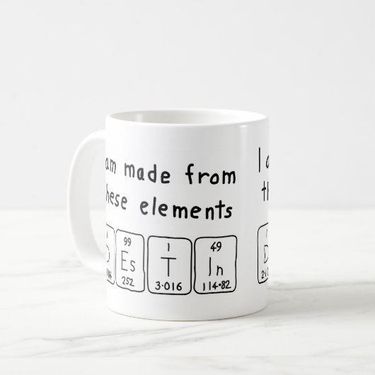 Het ontwerp periodieke lijstnaam mok (Voorkant links)