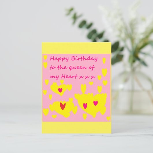 Het ontwerp van de verjaardag roze en geel met ber briefkaart (Staand voorkant)