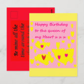 Het ontwerp van de verjaardag roze en geel met ber briefkaart (Voorkant / Achterkant)