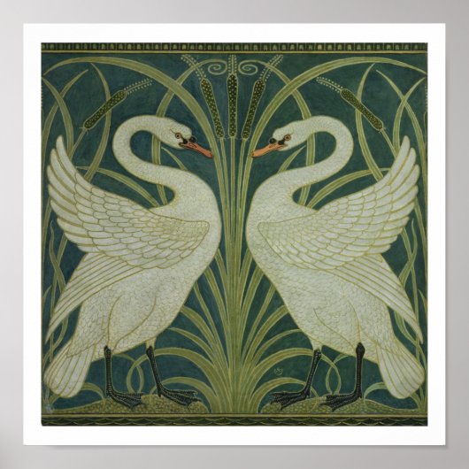 Het ontwerp van het behang 'Swan, Rush and Iris' Poster (Voorkant)