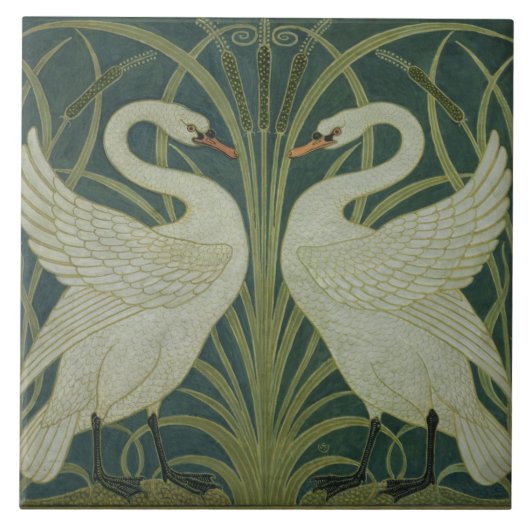 Het ontwerp van het behang 'Swan, Rush and Iris' Tegeltje (Voorkant)