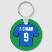 Het ontwerp van het shirt van het football in blau sleutelhanger (Voorkant)