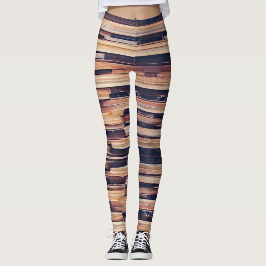 Het ontwerp van houten planken bruin geometrisch leggings (Voorkant)