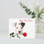 Het Ontwerp van Russell Terrier Red Rose Valentine Feestdagenkaart (Staand voorkant)