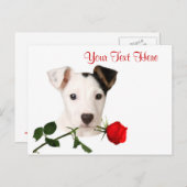 Het Ontwerp van Russell Terrier Red Rose Valentine Feestdagenkaart (Voorkant / Achterkant)