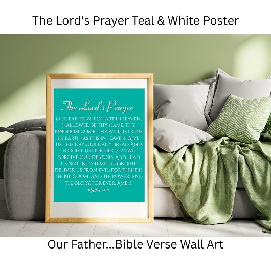 Het Onze Vader Gebed Teal & Wit Poster
