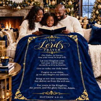 Het Onzevadersgebed | Luxe saffierblauw & goud Sherpa Deken