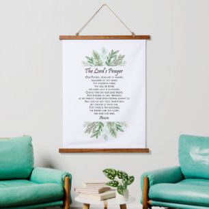 Het Onzevadersgebed met Groene Tinten ~ Mattheus 6 Hangend Wandkleed