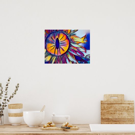 Het oog van de Abstracte zonnebloem Poster (Keuken)