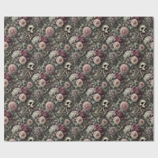 Het oogsten in de Rozen - Gothic Skull Floral Band Cadeaupapier (Vlak)