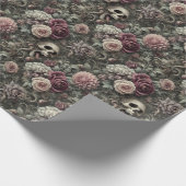 Het oogsten in de Rozen - Gothic Skull Floral Band Cadeaupapier (Hoek)