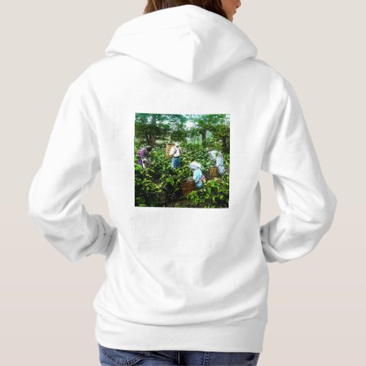 Het oogsten van groene thee laat oude Japanse boer Hoodie (Achterkant)