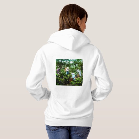 Het oogsten van groene thee laat oude Japanse boer Hoodie (Achterkant volledig)
