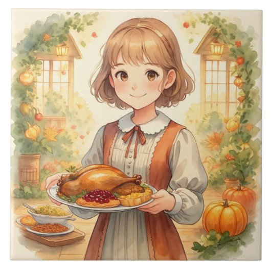 , het oogstseizoen vieren tegeltje (Voorkant)