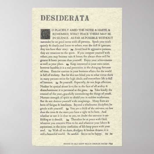 Het oorspronkelijke Poster van Desiderata door Max (Voorkant)