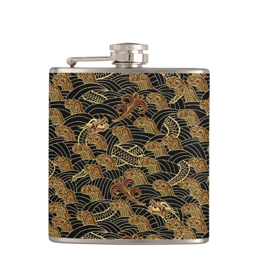 Het oosterse Patroon van de Draak van het Zee Heupfles (Voorkant)