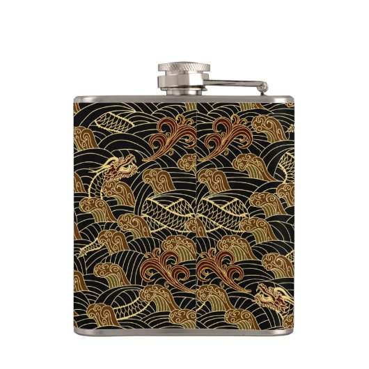 Het oosterse Patroon van de Draak van het Zee Heupfles (Achterkant)