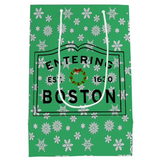 Het openen van Boston MA kerst Wreath Medium Cadeauzakje (Achterkant)