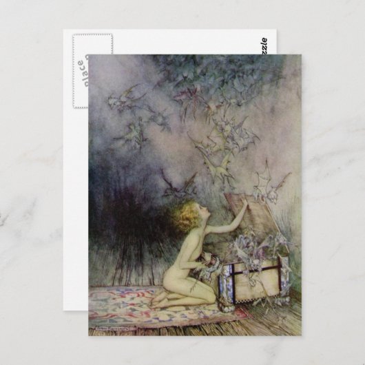 Het openen van de kunstpostkaart van Pandora Briefkaart (Voorkant / Achterkant)