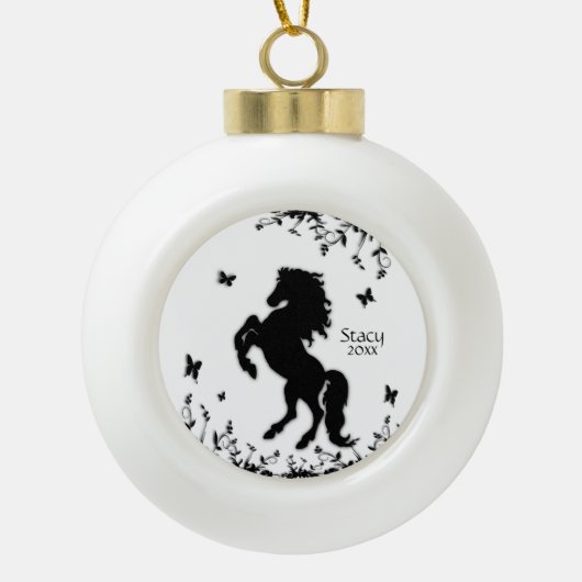 Het opfokken van Black Stallion Keramische Bal Ornament (Voorkant)