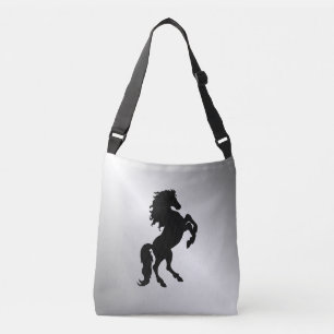 Het opfokken van Zwarte Stallion / Horse op zilver Crossbody Tas