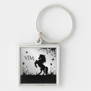 Het opfokken van Zwarte Stallion / Horse op zilver Sleutelhanger