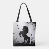 Het opfokken van Zwarte Stallion / Horse op zilver Tote Bag (Achterkant)