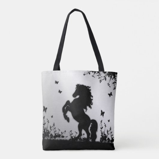 Het opfokken van Zwarte Stallion / Horse op zilver Tote Bag (Achterkant)