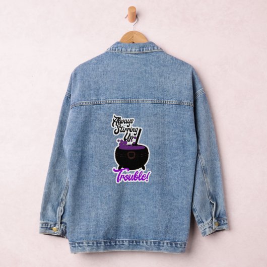 Het oproeren van Problemen Ketel Halloween Slogan Denim Jacket (Hangar)