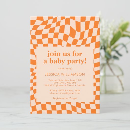 Het Oranje Abstracte Baby shower van het Controleb Kaart (Staand voorkant)