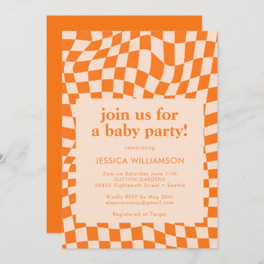 Het Oranje Abstracte Baby shower van het Controleb Kaart (Voorkant / Achterkant)