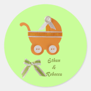 Het Oranje baby shower van het Vervoer personalise Ronde Sticker