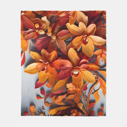 Het Oranje Bloemmotief Ontwerp Fleece Deken (Voorkant)