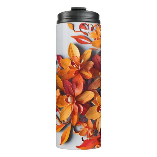 Het Oranje Bloempatroonontwerp Thermosbeker (Voorkant)