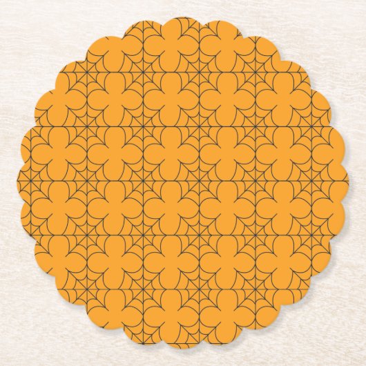 Het Oranje en zwarte lineaire spinnenweb Kartonnen Onderzetters (Voorkant)