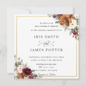Het Oranje Ivory Burgundy Floral Wedding Square Kaart (Voorkant)