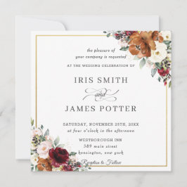 Het Oranje Ivory Burgundy Floral Wedding Square Kaart