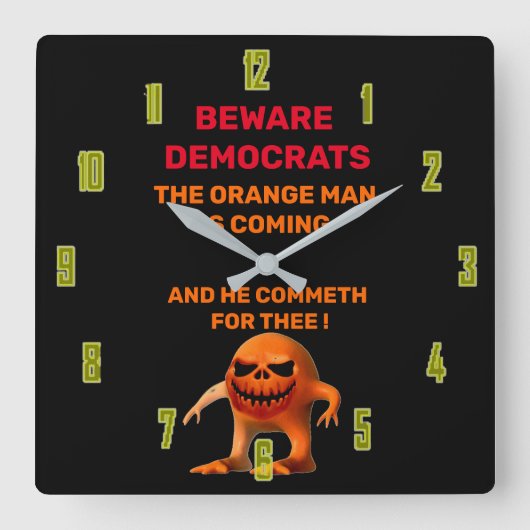Het ORANJE MAN Vierkante Klok (Voorkant)