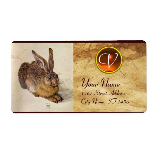 Het Oranje monogram RABBIT ( Young Hare ) Etiket (Voorkant)