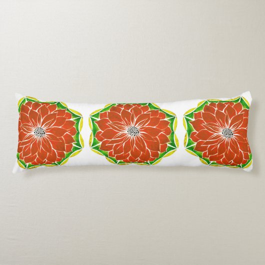 Het ORANJE Ontwerp van POINSETTIA Lichaamskussen (Voorkant)