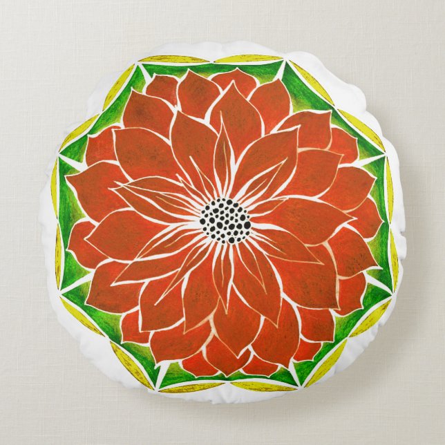Het ORANJE Ontwerp van POINSETTIA Rond Kussen (Voorkant)