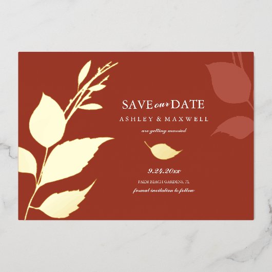 Het Oranje Vertrek bewaart de Datum  Verlaten Folie Uitnodiging (Voorkant)