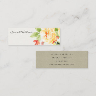 HET ORANJEGELE ROOD NAM HET BLOEMENADRES VAN DE MINI VISITEKAARTJE