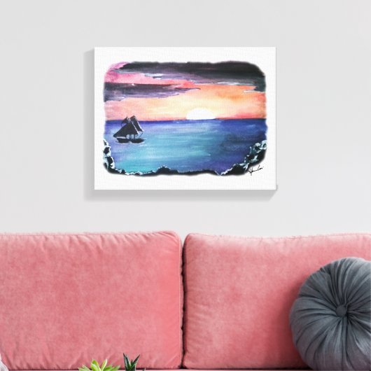 Het Originele Kunstwerk van de ZONSONDERGANG van Canvas Afdruk (Insitu (Woonkamer))