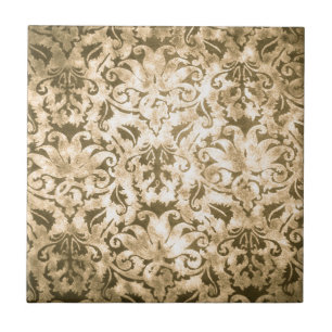 Het oude Abstracte Wapenmodel Worn Brown Damask Tegeltje