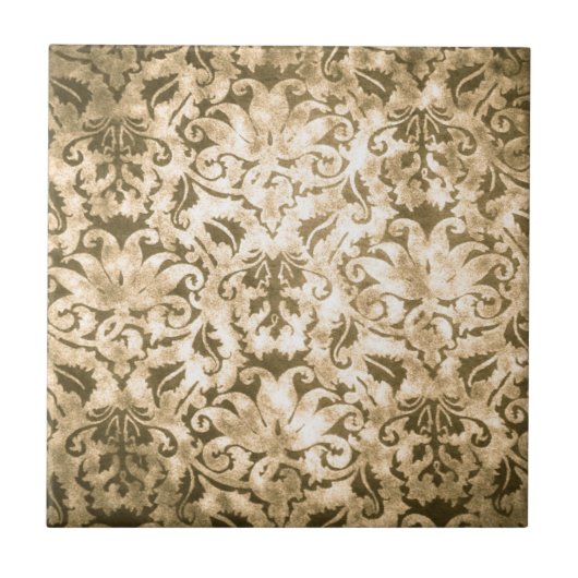 Het oude Abstracte Wapenmodel Worn Brown Damask Tegeltje (Voorkant)
